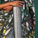 Feldgrau Green Banarasi Tussar Saree With Floral Jaal