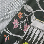 Feldgrau Green Banarasi Tussar Saree With Floral Jaal