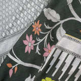 Feldgrau Green Banarasi Tussar Saree With Floral Jaal