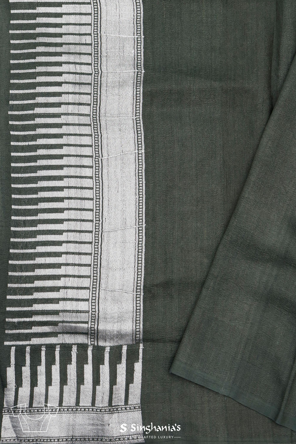 Feldgrau Green Banarasi Tussar Saree With Floral Jaal