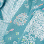 Turkish Blue Banarasi Tussar Saree With Floral Jaal