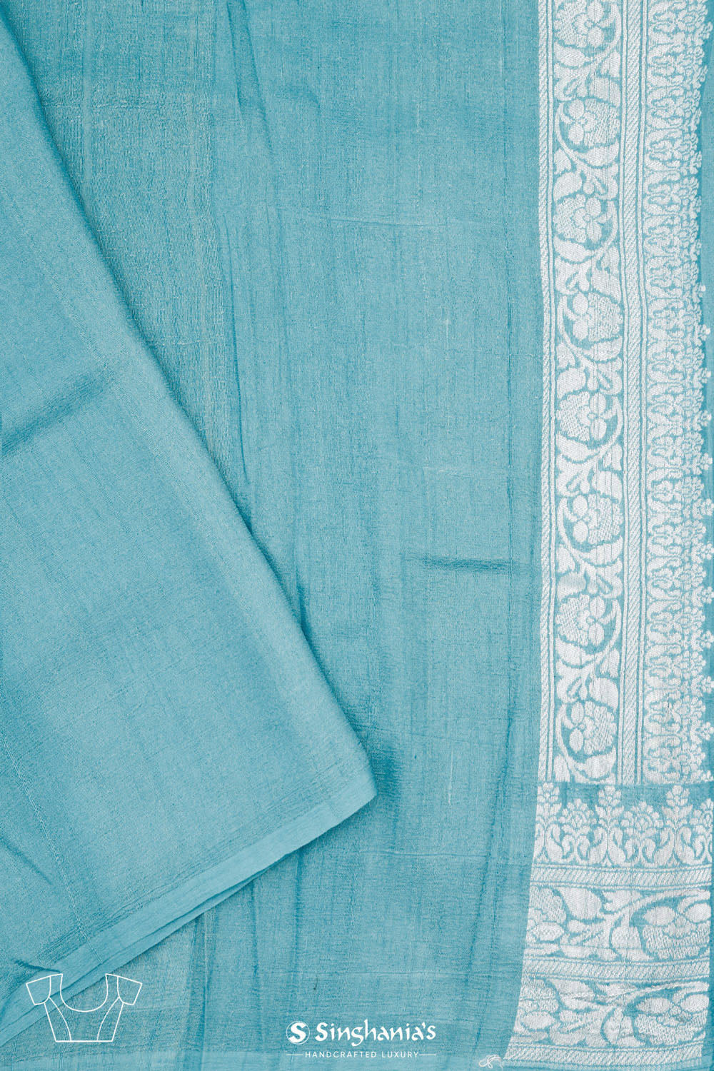 Turkish Blue Banarasi Tussar Saree With Floral Jaal