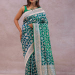 Green And Blue Dual Shade Banarasi Silk Saree With Meenakari Design
