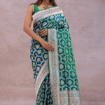 Green And Blue Dual Shade Banarasi Silk Saree With Meenakari Design