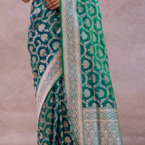 Green And Blue Dual Shade Banarasi Silk Saree With Meenakari Design