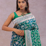 Green And Blue Dual Shade Banarasi Silk Saree With Meenakari Design