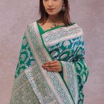 Green And Blue Dual Shade Banarasi Silk Saree With Meenakari Design