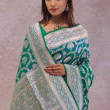 Green And Blue Dual Shade Banarasi Silk Saree With Meenakari Design