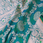 Green And Blue Dual Shade Banarasi Silk Saree With Meenakari Design