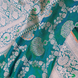 Green And Blue Dual Shade Banarasi Silk Saree With Meenakari Design