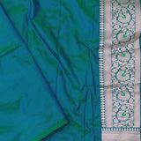 Green And Blue Dual Shade Banarasi Silk Saree With Meenakari Design