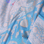 Cerulean Blue Banarasi Silk Saree With Floral Jaal
