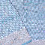 Cerulean Blue Banarasi Silk Saree With Floral Jaal