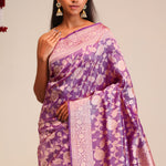 Jangla Tissue Banarasi Saree In Traditional Purple