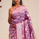 Jangla Tissue Banarasi Saree In Traditional Purple