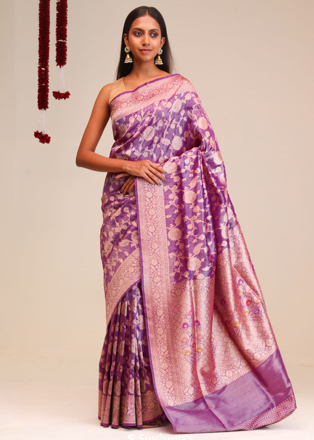 Jangla Tissue Banarasi Saree In Traditional Purple