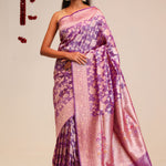 Jangla Tissue Banarasi Saree In Traditional Purple