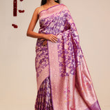 Jangla Tissue Banarasi Saree In Traditional Purple