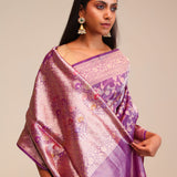 Jangla Tissue Banarasi Saree In Traditional Purple