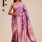 Jangla Tissue Banarasi Saree In Traditional Purple