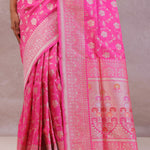 Rose Pink Banarasi Silk Saree With Floral Jaal