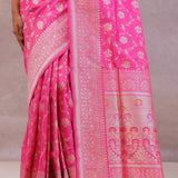 Rose Pink Banarasi Silk Saree With Floral Jaal