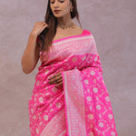 Rose Pink Banarasi Silk Saree With Floral Jaal
