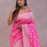 Rose Pink Banarasi Silk Saree With Floral Jaal
