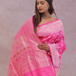 Rose Pink Banarasi Silk Saree With Floral Jaal