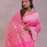 Rose Pink Banarasi Silk Saree With Floral Jaal