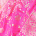 Rose Pink Banarasi Silk Saree With Floral Jaal