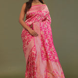 Bubblegum Pink Tissue Banarasi Saree With Jaal Design