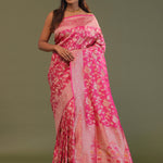 Bubblegum Pink Tissue Banarasi Saree With Jaal Design