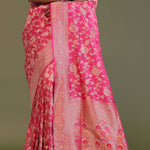 Bubblegum Pink Tissue Banarasi Saree With Jaal Design