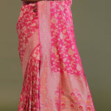 Bubblegum Pink Tissue Banarasi Saree With Jaal Design