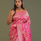 Bubblegum Pink Tissue Banarasi Saree With Jaal Design