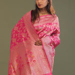 Bubblegum Pink Tissue Banarasi Saree With Jaal Design