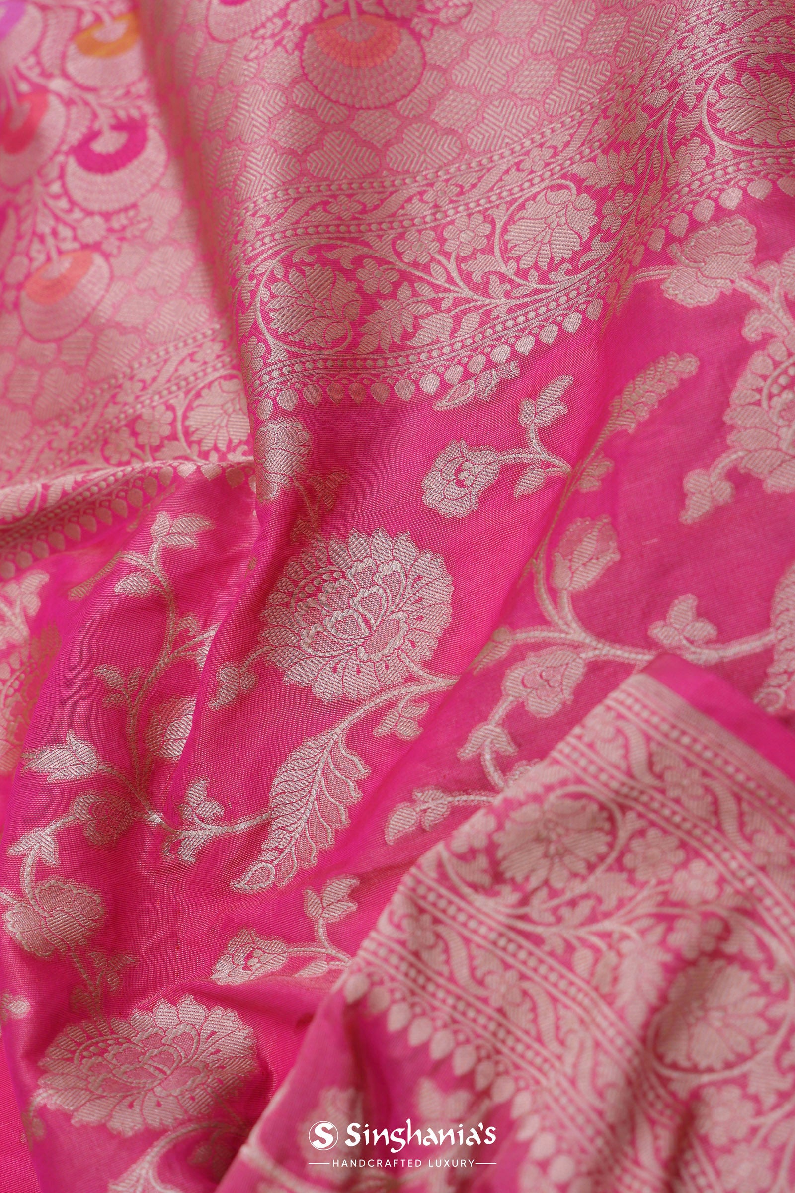 Bubblegum Pink Tissue Banarasi Saree With Jaal Design