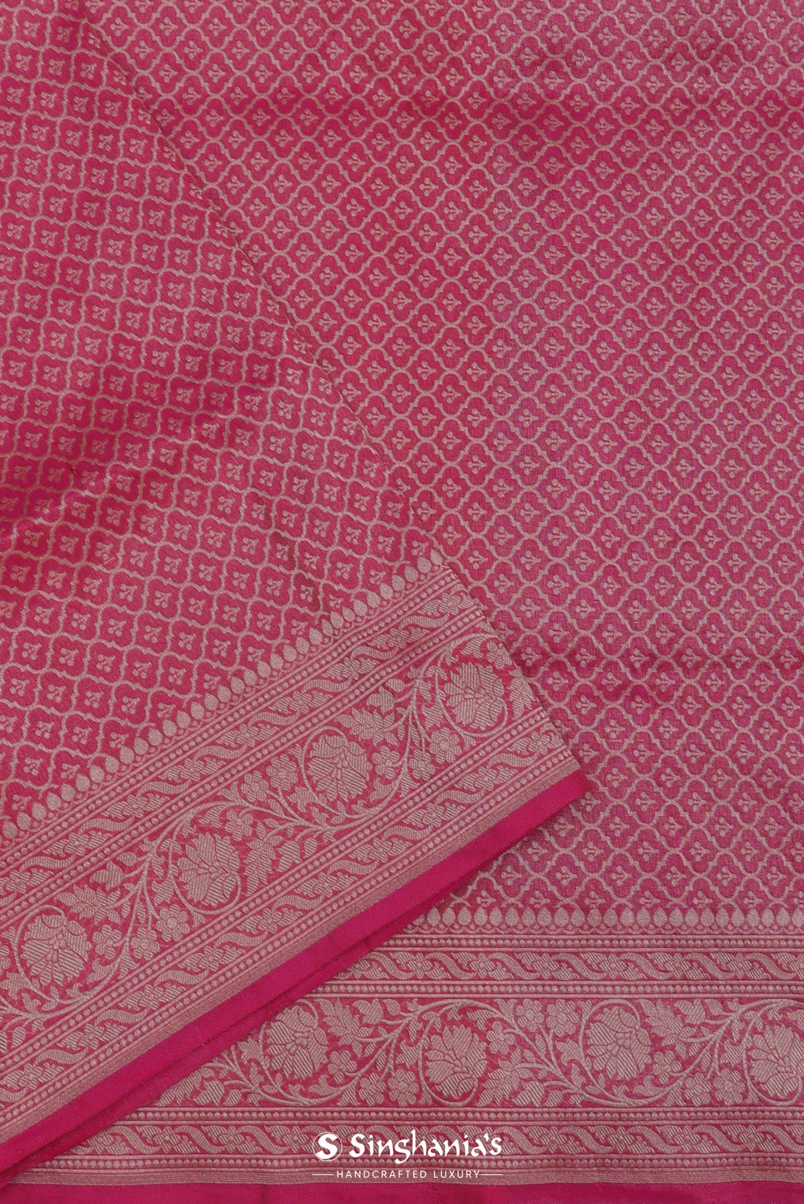 Bubblegum Pink Tissue Banarasi Saree With Jaal Design