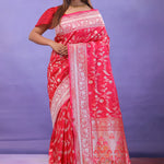 Red Banarasi Silk Saree With Self Weaving And Jaal Design