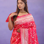 Red Banarasi Silk Saree With Self Weaving And Jaal Design