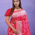 Red Banarasi Silk Saree With Self Weaving And Jaal Design