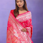 Red Banarasi Silk Saree With Self Weaving And Jaal Design