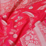 Red Banarasi Silk Saree With Self Weaving And Jaal Design