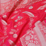 Red Banarasi Silk Saree With Self Weaving And Jaal Design