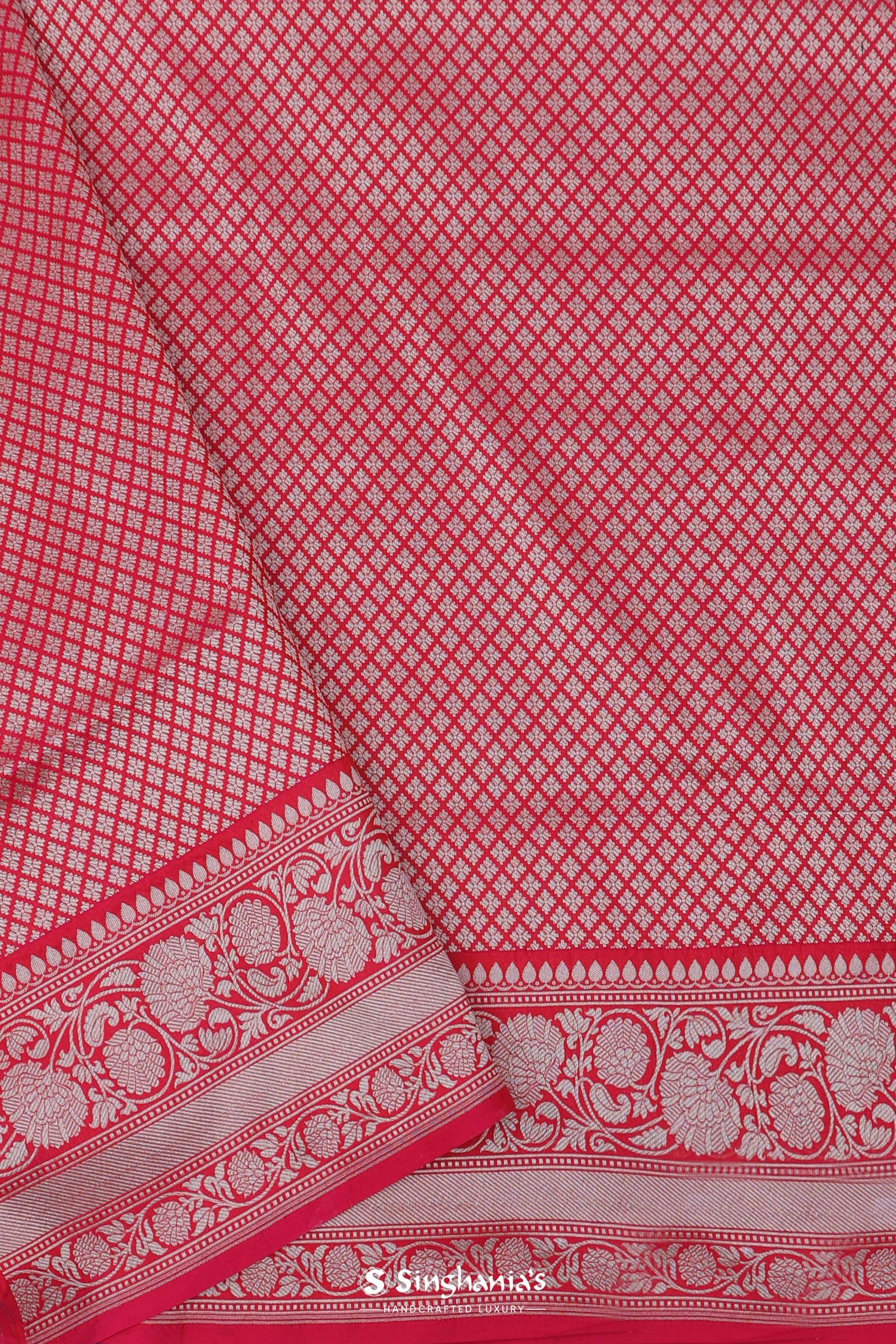 Red Banarasi Silk Saree With Self Weaving And Jaal Design