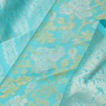 Cyan Blue Kanjivaram Silk Saree With Florals
