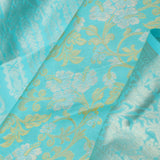 Cyan Blue Kanjivaram Silk Saree With Florals