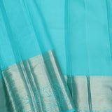 Cyan Blue Kanjivaram Silk Saree With Florals