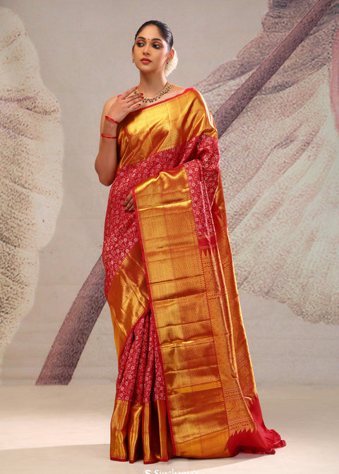 <img> Chilli Red Jaali Kanjivaram Silk Saree